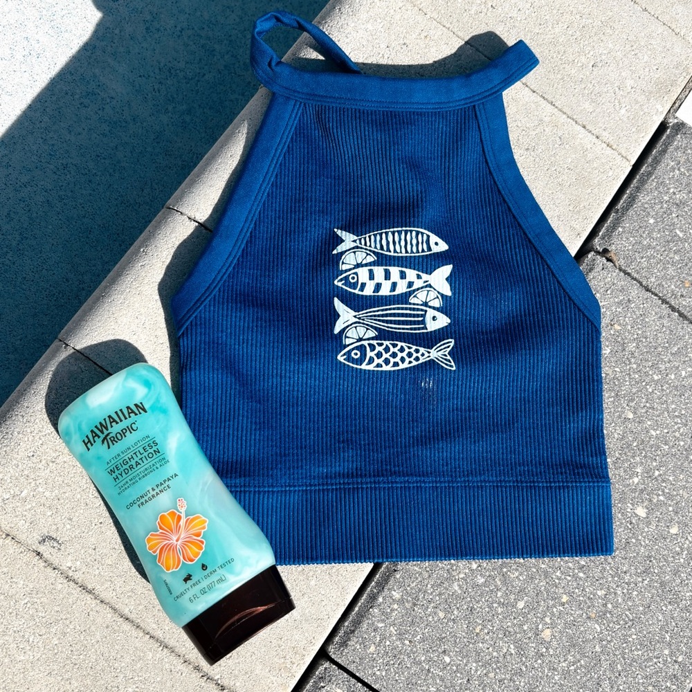 Aerie Blue Tank Top with Fish Design